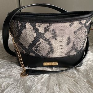 bebe Black and Gray Snake Python Print Emily Crossbody Bag Everyday Purse